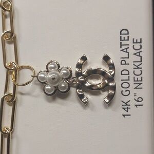 New House of Harlow 1960 Gold Chain Necklace with Gold Chanel Pearl Pendant